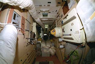 Interior view of the Mir Space Station Kristall module.